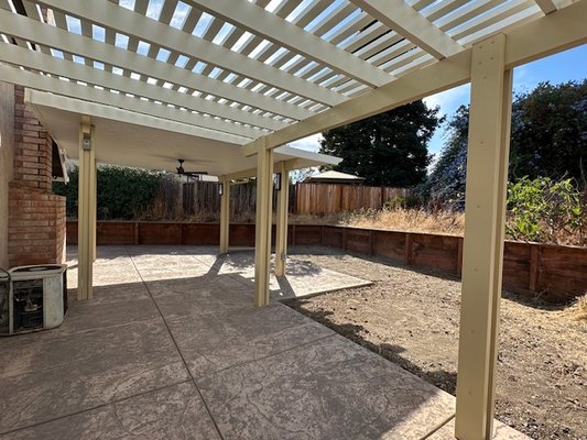 Martinez Patio Cover - Stunning cover just completed for a great family in Martinez. They chose a combination of lattice and fully covered shade options for their yard and patio. Call us know to book an appointment for your project and enjoy the outdoors all year long. Martinez Patio Cover - Stunning cover just completed for a great family in Martinez. They chose a combination of lattice and fully covered shade options for their yard and patio. Call us know to book an appointment for your project and enjoy the outdoors all year long.