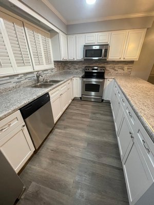 Kitchen remodel - 'This remodel was done on an old kitchen that was in bad shape. The rest of the house had been updated, so the kitchen stuck out like a sore thumb. We gutted it and put in new cabinets and appliances to match the overall tone of the house and even added in a custom backsplash to give it some character. The owner absolutely loves cooking there now!" Kitchen remodel - 'This remodel was done on an old kitchen that was in bad shape. The rest of the house had been updated, so the kitchen stuck out like a sore thumb. We gutted it and put in new cabinets and appliances to match the overall tone of the house and even added in a custom backsplash to give it some character. The owner absolutely loves cooking there now!"