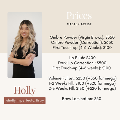 Holly ( Master Artist) - All these works were done by our master artist Holly. She is a licensed cosmetologist and has over 8 years of lash experience plus 4 years of ombre powder brows experience. Holly ( Master Artist) - All these works were done by our master artist Holly. She is a licensed cosmetologist and has over 8 years of lash experience plus 4 years of ombre powder brows experience.
