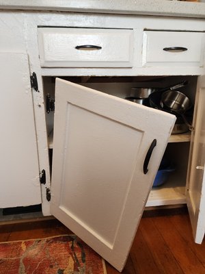 cabniet repair - the kitchen cabinet door falls off. i replaced both hinges. The door works fine cabniet repair - the kitchen cabinet door falls off. i replaced both hinges. The door works fine