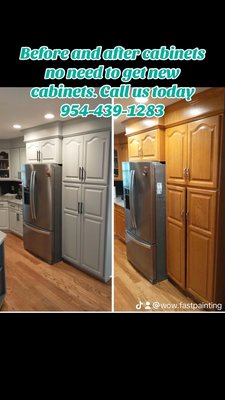 Before and after cabinet painting - This remodel was done on an old kitchen that was in bad shape. The rest of the house had been updated, so the kitchen stuck out like a sore thumb. The owner absolutely loves cooking there now!"