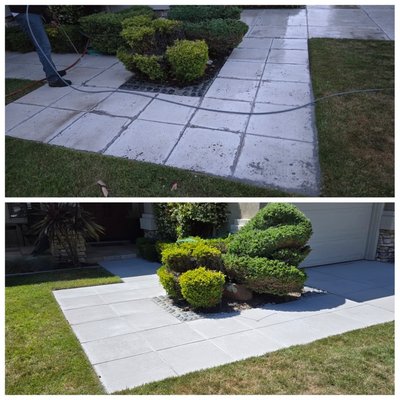 Resurfacing damaged concrete - The repair was done to an old driveway that was spalled and needed a new look. We came in and prepped the surface by sealing any active cracks and  grinding the surface smooth. once the prep was done, we applied the resurfacer with the desired color and gave it a fresh broom texture .