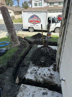 Water Main Replacement Chino Hills - We were called out to the home in chino hills by the homeowner concerned about some water pooling up near their walkway by the garage. We showed up within the hour and started to dig and identify this leak. We were able to determine the leak was on the man water line under the foundation of the home. Due to the age of the pipe and location of the leak, the homeowner opted to install an entire new water main from the meter to the home for peace of mind and avoid this happening again. We were able to get the new water main installed in a timely manner and after we were complete the front yard looked like we were never there! Another happy customer glad they trusted Practical Plumbing to get things taken care of the right way! Water Main Replacement Chino Hills - We were called out to the home in chino hills by the homeowner concerned about some water pooling up near their walkway by the garage. We showed up within the hour and started to dig and identify this leak. We were able to determine the leak was on the man water line under the foundation of the home. Due to the age of the pipe and location of the leak, the homeowner opted to install an entire new water main from the meter to the home for peace of mind and avoid this happening again. We were able to get the new water main installed in a timely manner and after we were complete the front yard looked like we were never there! Another happy customer glad they trusted Practical Plumbing to get things taken care of the right way!