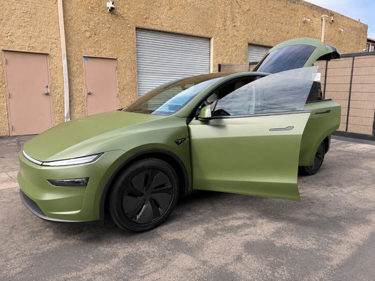 TESLA MODEL Y- SATIN COLOR CHANGE PPF - Full Body Satin Army Green Color Change PPF 🪖💚
Complete Color Transformation + Full Body Paint Protection in one. 😎

• Premium 8–10Mil Color PPF
• Self-Healing Properties
• Rock Chip & Scratch Protection
• UV & Environmental Protection
• Helps Preserve Factory Paint
• 7-10-Year Manufacturer Warranty