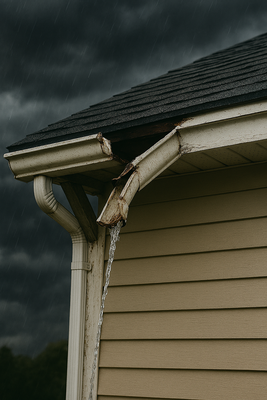 Damaged Gutters - Have damaged gutters from recent storms? Reach out for a free estimate to determine what we can do to help get your gutter system working again. Damaged Gutters - Have damaged gutters from recent storms? Reach out for a free estimate to determine what we can do to help get your gutter system working again.