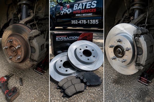 Brake Pad & Rotor Replacement - Replaced worn brake pads and rotors, inspected the braking system, and verified safe operation with a road test. Customer now has smooth, quiet braking and improved stopping performance.