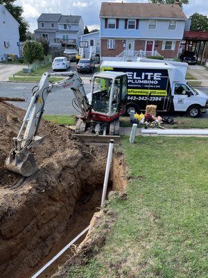 Sewer Line Replacement - The existing sewer line was broken with tree root infiltration which was found during a video inspection. We replaced the old cast iron and terracotta piping with pvc piping Sewer Line Replacement - The existing sewer line was broken with tree root infiltration which was found during a video inspection. We replaced the old cast iron and terracotta piping with pvc piping