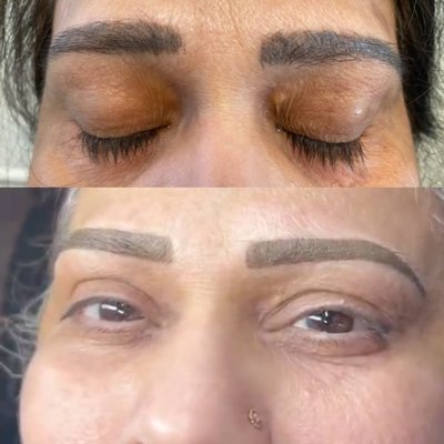 Eyebrow Tattoo Redo - This is a photo of my client Mrs. B. She came to me with a heavy heart. She had microblading done the old fashioned way in another country. She is ethnic like me. I understand that in her culture the eyes are the highlight of the face when one wears a hijab.
I am glad she came to me because I really wanted to help her. I have combined my training in both advanced exfoliations, microneedling & permanent makeup artistry to create and amazing eyebrow tattoo ink extraction facial via microneedling. 

This was the most challenging case I have ever had. The pigment was deep in her skin and the microblading strokes were bled out and not distiguishable.

Please choose your brow tattoo artists wisely. It is ok to have a beginner artist that is directly under the mentorship of a seasoned permanent makeup artist. Microblading is a tattoo and will stay on the face possibly for years.

I know it is unbelievable that this is the same woman on the top and bottom photo. You can tell by her fine lines and bumps on her right eyelid. Yes, yes! The same woman. Thank you for your trust Mrs. B.

Look at her eyes beaming with happiness in her after photo. Truly priceless.

Please message 702-596-0583 for inquiries.