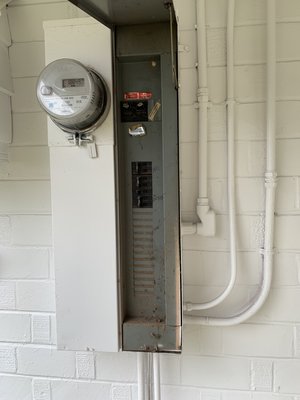 200A overhead panel relocation - We relocated a new 200A panel for a customer . Demo the old service , set Jbox & extend homeruns to new panel. 200A overhead panel relocation - We relocated a new 200A panel for a customer . Demo the old service , set Jbox & extend homeruns to new panel.