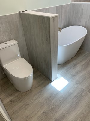 Bathroom remodel - This remodel required some concrete to be removed but we where able to turn the old bidet into a free standing tub. The finished product turned out amazing.