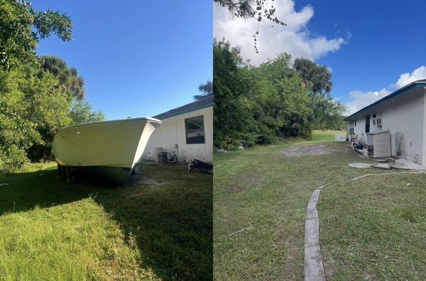 Boat Removal & Property Cleanup - This project involved the complete removal of a large boat from a residential property. Our team dismantled the boat on-site, safely hauled away all materials, and performed a full cleanup of the area. The property was left clean, clear, and ready for future use. Boat Removal & Property Cleanup - This project involved the complete removal of a large boat from a residential property. Our team dismantled the boat on-site, safely hauled away all materials, and performed a full cleanup of the area. The property was left clean, clear, and ready for future use.