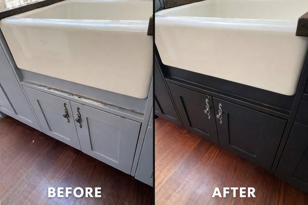 Cherry Hills Kitchen Cabinet Painting - This Cherry Hills kitchen remodel followed water damage that affected the cabinetry. We repainted the cabinets from a dated yellowish tint to a bright, clean white, instantly refreshing the space. To add contrast and character, the kitchen island was finished in a rich, darker color, creating a beautiful focal point and giving the kitchen a timeless, updated look. Cherry Hills Kitchen Cabinet Painting - This Cherry Hills kitchen remodel followed water damage that affected the cabinetry. We repainted the cabinets from a dated yellowish tint to a bright, clean white, instantly refreshing the space. To add contrast and character, the kitchen island was finished in a rich, darker color, creating a beautiful focal point and giving the kitchen a timeless, updated look.
