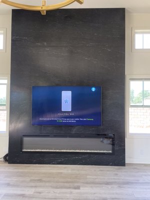 14 Ft High Granite Fireplace 3 SLAB STACK - 14 ft High 10Ft Wide Granite Fireplace Installation 14 Ft High Granite Fireplace 3 SLAB STACK - 14 ft High 10Ft Wide Granite Fireplace Installation