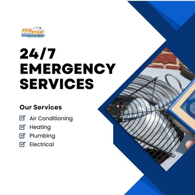 24/7 Emergency Services - 24/7 Emergency Services: Emergencies don’t work 9-to-5, and neither do we. Whether it’s a burst pipe, a failed AC unit, or an electrical short, our team is available around the clock to handle your urgent needs.

At Five Star Plumbing Heating Cooling and Electrical, we’ve built our reputation on being the team you can trust for plumbing, HVAC, and electrical services in Greenville, SC. Whether you need routine maintenance to prevent problems or immediate help during an emergency, we’re here to provide fast, reliable solutions that restore your peace of mind.