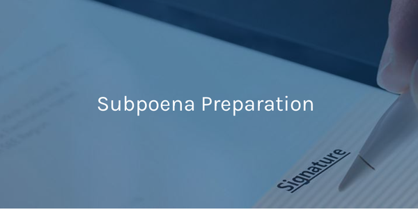 Subpoena Preparation - At Commercial Process Serving, Inc., our Discovery ReprographicsSM department can help you and your business prepare subpoenas and notices to serve to opposing counsel, deponents, and other important parties.
From the moment you contact us, we work hard to ensure you get a legally binding and complete document that helps protect you, your client and your case.
Commercial Process Serving, Inc.’s subpoena services include:
Subpoena, authorizations, and notices preparation
Noticing Parties
Deposition Officer assignment
Service of Process (serving and mailing)
Digital document storage Subpoena Preparation - At Commercial Process Serving, Inc., our Discovery ReprographicsSM department can help you and your business prepare subpoenas and notices to serve to opposing counsel, deponents, and other important parties.
From the moment you contact us, we work hard to ensure you get a legally binding and complete document that helps protect you, your client and your case.
Commercial Process Serving, Inc.’s subpoena services include:
Subpoena, authorizations, and notices preparation
Noticing Parties
Deposition Officer assignment
Service of Process (serving and mailing)
Digital document storage