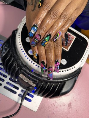 Full Set - Full set acrylic nails with all hand painted designs Full Set - Full set acrylic nails with all hand painted designs