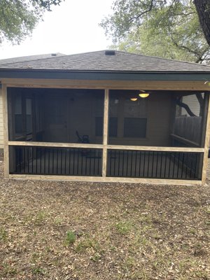 screens in porch with rail - This was an existing porch that the home owner wanted the porch screens in due to being tired of flys and mosquitos. Done in a day and half.