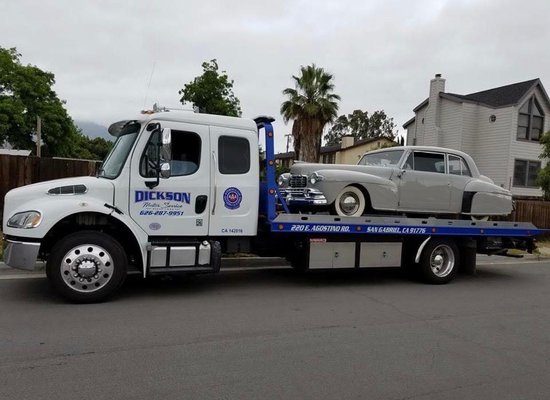 Classic & Collector Car Flatbed Transport - Dickson Motor Service provides careful flatbed transport for classic, collector, and specialty vehicles throughout the San Gabriel Valley and surrounding areas. Our experienced operators use proper loading and securement methods to protect each vehicle throughout transport. Family-owned in San Gabriel since 1946.