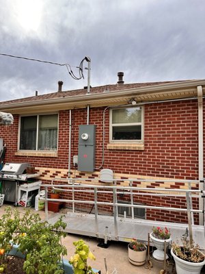 Service upgrade in 2023 - Upgraded old 100 amp service to a 200 amp. Refeed circuits from old stab lock panel to new Square D all in one mounted on the exterior of the home. Upgraded grounding system with #4 bare copper to cold water and two ground rods. Whole home surge protector and arc fault breakers. Service upgrade in 2023 - Upgraded old 100 amp service to a 200 amp. Refeed circuits from old stab lock panel to new Square D all in one mounted on the exterior of the home. Upgraded grounding system with #4 bare copper to cold water and two ground rods. Whole home surge protector and arc fault breakers.