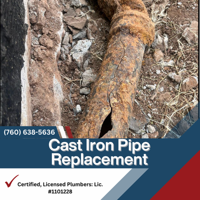 Cast Iron Pipe Replacement - San Diego’s charming older homes often hide a common issue—aging cast iron plumbing.
These cast iron pipes, once a reliable choice, degrade over time, leading to leaks, blockages, and potential water damage.
If your home’s plumbing is over 50 years old or you’re experiencing persistent plumbing issues, it’s time to consider repiping. Cast Iron Pipe Replacement - San Diego’s charming older homes often hide a common issue—aging cast iron plumbing.
These cast iron pipes, once a reliable choice, degrade over time, leading to leaks, blockages, and potential water damage.
If your home’s plumbing is over 50 years old or you’re experiencing persistent plumbing issues, it’s time to consider repiping.