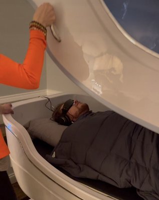 Theta Cloud/Chamber - Theta pod creates brainwave harmony to help with neurological disorders and break unwanted addictions. Inside the pod you will receive binaural audio beats, visual pattern light stimulation, and micro-current signaling. There are different pod settings, such as addiction recovery, pain relief, low mood, stress, sleep patterns, and there are audio relaxation tracks. Theta Cloud/Chamber - Theta pod creates brainwave harmony to help with neurological disorders and break unwanted addictions. Inside the pod you will receive binaural audio beats, visual pattern light stimulation, and micro-current signaling. There are different pod settings, such as addiction recovery, pain relief, low mood, stress, sleep patterns, and there are audio relaxation tracks.