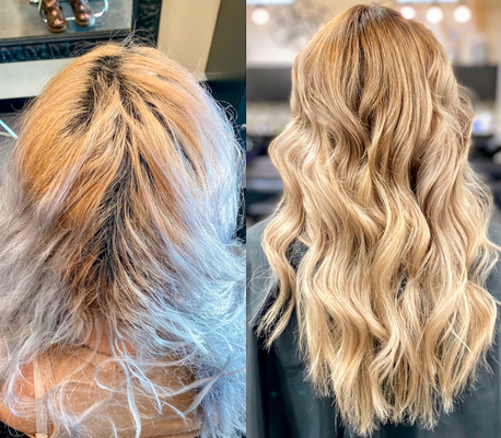 Blonde Color Correction - Color Correction - Previous outdate bleached hair. brunette roots showed through the entire head.
Did a deep root melt to blend into the blond and create a transition point.
Text Mayra to Book an Appointment at 951-751-7152! Blonde Color Correction - Color Correction - Previous outdate bleached hair. brunette roots showed through the entire head.
Did a deep root melt to blend into the blond and create a transition point.
Text Mayra to Book an Appointment at 951-751-7152!