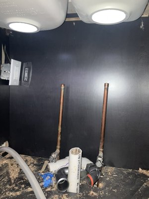 Appliance and drainage hook-up. - Customer had beautiful counter tops and a new two-compartment sink but needed us to install the rest of the fixtures for the kitchen remodel. In just a few hours, the faucet and dishwasher had running water and proper drains to dispose of the waste water. Kitchen was complete when we added an ice maker supply to the fridge. Lastly, we installed a laundry sink in the basement (not pictured). Appliance and drainage hook-up. - Customer had beautiful counter tops and a new two-compartment sink but needed us to install the rest of the fixtures for the kitchen remodel. In just a few hours, the faucet and dishwasher had running water and proper drains to dispose of the waste water. Kitchen was complete when we added an ice maker supply to the fridge. Lastly, we installed a laundry sink in the basement (not pictured).