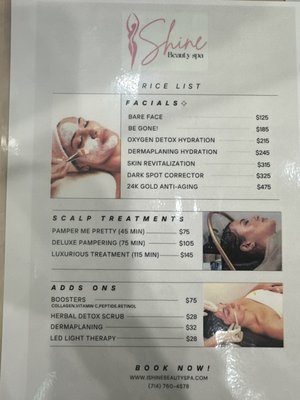 Our menu and services - Please see below for our prices