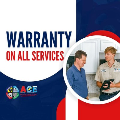 We offer warranties on all of our services! - At Ace, we stand behind all the work we do. If we perform a service for you, we back it up with a guaranteed warranty — 5 years for electric and plumbing work and two years for AC and heating. We offer warranties on all of our services! - At Ace, we stand behind all the work we do. If we perform a service for you, we back it up with a guaranteed warranty — 5 years for electric and plumbing work and two years for AC and heating.