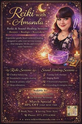 About ME - For as long as I can remember, I’ve been energy-sensitive, intuitively tending to others’ energetic wounds even before I fully understood my gift. My journey began in what I call “dark rooms,” navigating traumas and challenges that shaped me and forced me to rebuild time and again. Through these experiences, I gained the tools and strength to guide others out of their own darkness.



Recognizing my calling as a healer, I embraced energy work to help others raise their vibrations and find clarity. Receiving my Holy Fire Reiki attunement felt like reconnecting with an old friend—it affirmed my path and became the catalyst for profound personal and spiritual transformation. It also lead me to study sound/frequency healing.  This was another modality I had been searching for my entire life and once I found it I felt My entire being light up with excitement!  Integrating the sound healing with the Reiki offers such a powerful healing experience and I'm so excited to share that with the world! My mission is to help others release the weight of their pasts, reclaim their light, and move forward with renewed energy and purpose. Let’s set that heavy bag down together.