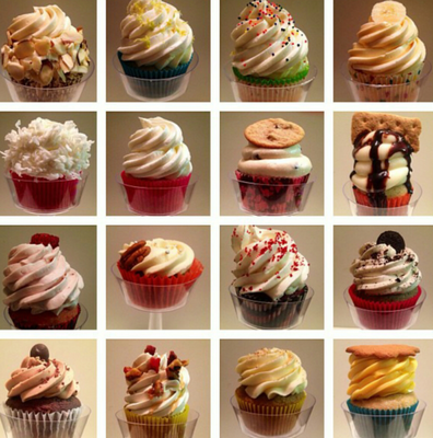 Cupcakes! - Our list of unique cupcake flavors and icings seems never-ending! If you have any cool ideas for a cupcake, shoot us an email and we will definitely consider it!

We just love customizing cupcakes and cakes for your events; contact us to arrange special details like custom decorations, custom flavors, or even custom cupcake and cake toppers.

My Favorite cupcake sayings!!

​"9 out of 10 people love cupcakes, and the 10th is lying"
"We go together  like cupcakes and frosting"
"You can't buy happiness but you can buy a cupcake and that's kind of the same thing"
"Will work for cupcakes"
"Once you lick the frosting off the cupcake, it's a muffin, and they are healthy...YOUR WELCOME! "

Cupcake Flavors

Vanilla
Chocolate
Red velvet
Carrot
Oreo
Butter pecan
Almond butter
Strawberry
Lemon Supreme
Pistachio
Salted Caramel
Hanna Banana
S'mores
Birthday Surprise
Chocolate Chip Cookie Dough
Key Lime
Maple Bacon
Baileys Dream
Kahlua
Peach Ciroc
Coconut Rum
Ameretto