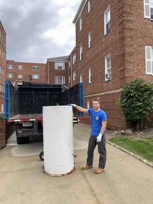 Hot Water Tank Removal - This hot water tank was removed from an apartment building in Shaker Heights. The tank was quite large! The hot water tank was taken to a local metal recycler after it was loaded into the truck. We also remove smaller hot water tanks (see the second photo).