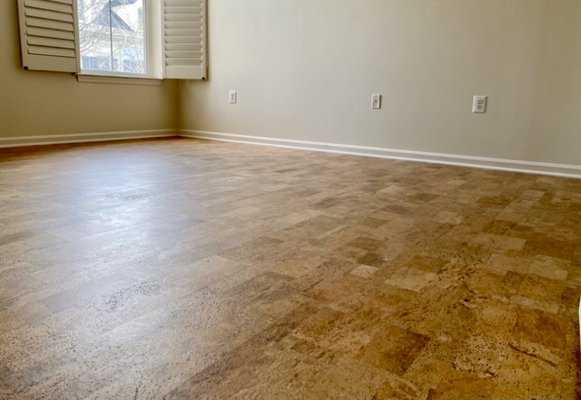 Cork Flooring Installation - Removed old carpet, padding tack strips and installed this cool Wood WISE - Waterproof Cork Flooring. Cork Flooring Installation - Removed old carpet, padding tack strips and installed this cool Wood WISE - Waterproof Cork Flooring.