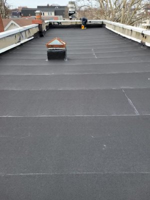New flat roof! - We supplied and installed new black granulated firestone rubber for a wonderful client of ours, he was astonished by work, and expertise. Call today for your free roof estimate 718-795-6640