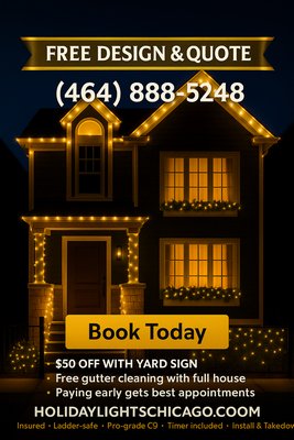 C9 LED Installation - Brighten your home with pro-grade C9 LED lights, installed by Chicago’s trusted holiday-lighting team.
We design, install, and remove roofline, porch, and tree lighting — all custom-cut for your home.

✨ Why choose EveryEdge:
	•	Free design & estimate
	•	Fully insured, ladder-safe crew
	•	C9 warm white or color options
	•	Clean installation, no damage
	•	Two-year workmanship warranty

🎁 $50 OFF with yard-sign placement • Free gutter cleaning with full-house install
📞 (464) 888-5248
🌐 holidaylightschicago.com￼
📍 Serving Chicago & Suburbs