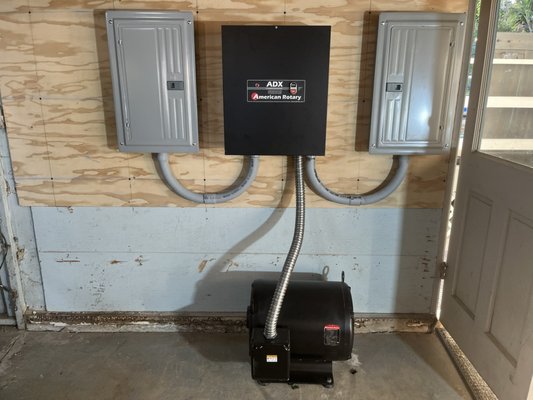 Single Phase to Three Phase Residential Conversion - Customer wanted to be able to run large 3 Phase equipment in his garage. This meant that we needed to add a 3 Phase converter, which coverts standard residential single phase (120/240V), to 3 phase 120/240V. This would allow him to use the big equipment that he needed for his shop. Check out the progress photos! It turned out great and the customer loved the work! Single Phase to Three Phase Residential Conversion - Customer wanted to be able to run large 3 Phase equipment in his garage. This meant that we needed to add a 3 Phase converter, which coverts standard residential single phase (120/240V), to 3 phase 120/240V. This would allow him to use the big equipment that he needed for his shop. Check out the progress photos! It turned out great and the customer loved the work!