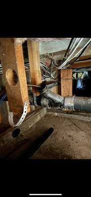 Tub , toilet backup - A poor pup supported fitting and pipe were causing backups on customer home. We re-piped everything with a contact flow grade and snaked the rest of the system to clear any remaining blockage. Tub , toilet backup - A poor pup supported fitting and pipe were causing backups on customer home. We re-piped everything with a contact flow grade and snaked the rest of the system to clear any remaining blockage.