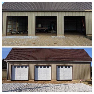 New construction doors - This customer requested us install three new garage doors for their custom built garage. We were able to complete it in one day so that the customer could get concrete done the next. New construction doors - This customer requested us install three new garage doors for their custom built garage. We were able to complete it in one day so that the customer could get concrete done the next.