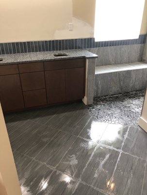 Staircase redone from carpet to wood￼ - This was a complete bathroom remodel. Remodels Varian pricing. The material is not that much money because there’s not that much space. The labor all depends on how much stuff you want to add example niches, benches, seats etc. this in particular total cost was $4000￼￼