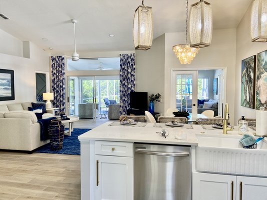 Arrive and relax Naples Florida - This is a full house remodel in Naples, Florida. We got it the entire house added all new flooring, brand, new kitchen, completely renovated, both bathrooms, changed it down into a third bed from closing access into garage and adding a closet, all new lighting, porcelain flooring, ceiling fans, and custom designer, furniture, and drapery panels.