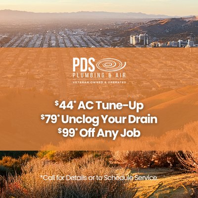 Take Advantage of Our Offers! - Keep your cool with PDS Plumbing and Air! We're offering FREE Air Conditioner Repair Estimates to help you stay comfortable when the heat is on. Plus, we have financing options available to make your repair even more convenient. Don't let AC issues disrupt your comfort – contact us today to schedule your consultation and take the first step toward a comfortable home. Your satisfaction and peace of mind are our priorities! Take Advantage of Our Offers! - Keep your cool with PDS Plumbing and Air! We're offering FREE Air Conditioner Repair Estimates to help you stay comfortable when the heat is on. Plus, we have financing options available to make your repair even more convenient. Don't let AC issues disrupt your comfort – contact us today to schedule your consultation and take the first step toward a comfortable home. Your satisfaction and peace of mind are our priorities!