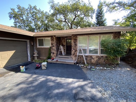 Exterior House Grass Valley - Exterior painting on house in lake of the pines , did a full pressure wash, caulked and sealed all joints . Scraped off loose paint , primed all siding and decks using kelbond primer . Masked off all ground and covered all plants and trees from overspray. Applied Two coats of finish product on all house followed with back roll . Spray front door for better finish . Customer what very happy Exterior House Grass Valley - Exterior painting on house in lake of the pines , did a full pressure wash, caulked and sealed all joints . Scraped off loose paint , primed all siding and decks using kelbond primer . Masked off all ground and covered all plants and trees from overspray. Applied Two coats of finish product on all house followed with back roll . Spray front door for better finish . Customer what very happy