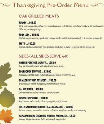 Thanksgiving Dinner Pre-Order Now! - Thanksgiving is almost here, let Out West Kitchen take the cooking pressure off the day. Check out our "to-go" meals available for pickup or delivery. Choose one of our packages or order a la carte. All packages for groups of 6-8 people. Call to order, 562-534-8328. Thanksgiving Dinner Pre-Order Now! - Thanksgiving is almost here, let Out West Kitchen take the cooking pressure off the day. Check out our "to-go" meals available for pickup or delivery. Choose one of our packages or order a la carte. All packages for groups of 6-8 people. Call to order, 562-534-8328.