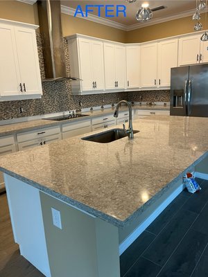 ✨KITCHEN TRANSFORMATION!!!✨ - We recently had the pleasure of transforming an outdated kitchen into a stunning, modern space with the exquisite Grey Lagoon Quartz countertops. This project showcases our commitment to quality and craftsmanship, providing a sleek and durable surface that enhances both the functionality and aesthetics of the kitchen.

Our team worked diligently to ensure every detail was perfect, creating a space that our client is thrilled to call their own. If you’re looking to upgrade your kitchen and bring your vision to life, contact us today for a consultation!