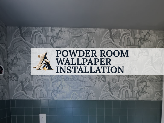 Serene Asian-Inspired Powder Room - Transformed a powder room using a detailed Japanese-style landscape paper featuring misty mountains and weeping willows. The project required straight cuts against half-wall dark green tiling, tight inner-corner wraps, and precise wrapping around deep window alcoves. Serene Asian-Inspired Powder Room - Transformed a powder room using a detailed Japanese-style landscape paper featuring misty mountains and weeping willows. The project required straight cuts against half-wall dark green tiling, tight inner-corner wraps, and precise wrapping around deep window alcoves.