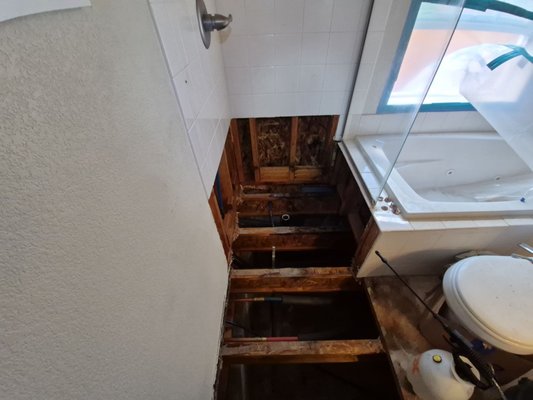 Bathroom Demo - This bathroom needed our help; the damage was due to the shower drain shifting and destroying the subfloor underneath. Rapid Eagle took care of this customer from Demolition to Reconstruction. Call Rapid Eagle for all your needs!! Bathroom Demo - This bathroom needed our help; the damage was due to the shower drain shifting and destroying the subfloor underneath. Rapid Eagle took care of this customer from Demolition to Reconstruction. Call Rapid Eagle for all your needs!!