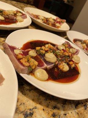 Dishes from A Dinner - An unforgettable private dinner experience I created for guests visiting Maui. The evening featured a five-course tasting menu designed around local ingredients, island flavors, and fine dining technique.
Guests enjoyed braised short rib with blueberry jus and polenta, housemade rigatoni with slow-cooked pork ragu, a refreshing cucumber salad with furikake and shaved ice, seared ahi sashimi, and ahi crudo with ginger ponzu and sweet pepper relish.
Every course was plated onsite at their villa — a full private chef experience from setup to service, bringing the energy of a restaurant kitchen into the comfort of a Maui home.
📍 Lahaina • Wailea • Kapalua • Kihei
👨🍳 Jason Raffin Maui Private Chef
🌐 www.JasonRaffin.com | 📸 @jraffattacker Dishes from A Dinner - An unforgettable private dinner experience I created for guests visiting Maui. The evening featured a five-course tasting menu designed around local ingredients, island flavors, and fine dining technique.
Guests enjoyed braised short rib with blueberry jus and polenta, housemade rigatoni with slow-cooked pork ragu, a refreshing cucumber salad with furikake and shaved ice, seared ahi sashimi, and ahi crudo with ginger ponzu and sweet pepper relish.
Every course was plated onsite at their villa — a full private chef experience from setup to service, bringing the energy of a restaurant kitchen into the comfort of a Maui home.
📍 Lahaina • Wailea • Kapalua • Kihei
👨🍳 Jason Raffin Maui Private Chef
🌐 www.JasonRaffin.com | 📸 @jraffattacker