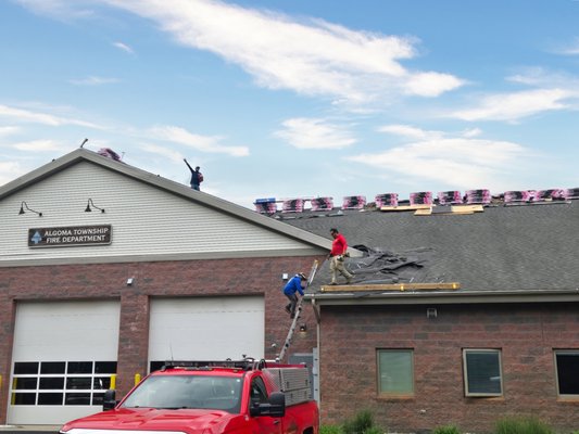 Algoma Township Fire Department - It's always a privilege to get to work with our local fire departments and first responders. The Algoma Township Fire Department is located in Rockford, MI. After the materials arrived, our amazing crew completed the roofing project in Rockford in under one day. Algoma Township Fire Department - It's always a privilege to get to work with our local fire departments and first responders. The Algoma Township Fire Department is located in Rockford, MI. After the materials arrived, our amazing crew completed the roofing project in Rockford in under one day.