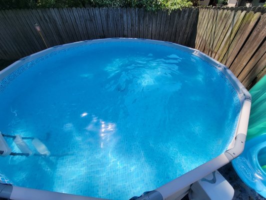 Pool Cleaning (Above Ground) July 2021 - Standard chlorine shock treatment & skimming, with clarifying treatment added, pump basket cleaning and a filter replacement. Pool Cleaning (Above Ground) July 2021 - Standard chlorine shock treatment & skimming, with clarifying treatment added, pump basket cleaning and a filter replacement.