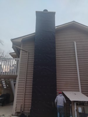 chimney remodeled - the siding was expanding and contracting, causing it to warp and become to have multiple water leaks waiting to long to correct these would have lead to more damage possible falling during high winds we addressed the issue and repainted it to match color chimney remodeled - the siding was expanding and contracting, causing it to warp and become to have multiple water leaks waiting to long to correct these would have lead to more damage possible falling during high winds we addressed the issue and repainted it to match color